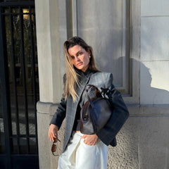 Women’s Oversized Checkered Blazer with Structured Shoulders and Modern Tailored Fit