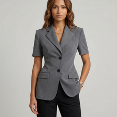 Korean Style Blazer – Chic A-Line Short Sleeve Jacket