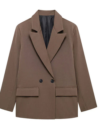 Women’s Classic Tailored Black Blazer – Elegant Double-Breasted Casual Chic Jacket