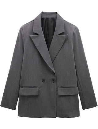 Women’s Classic Tailored Black Blazer – Elegant Double-Breasted Casual Chic Jacket