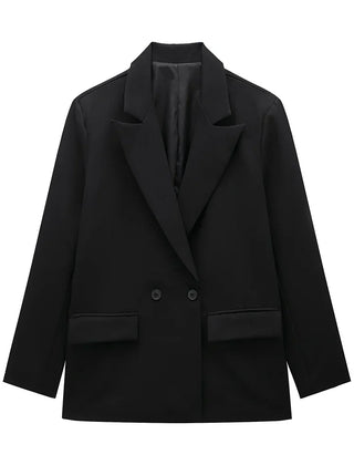 Women’s Classic Tailored Black Blazer – Elegant Double-Breasted Casual Chic Jacket