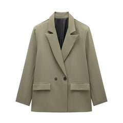 Women’s Classic Tailored Black Blazer – Elegant Double-Breasted Casual Chic Jacket