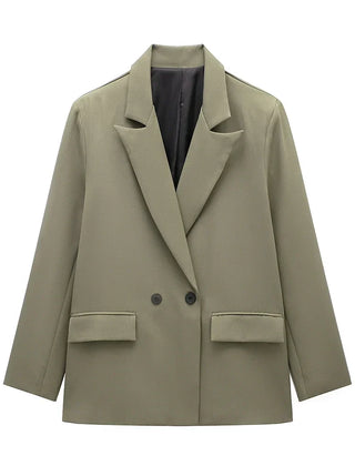 Women’s Classic Tailored Black Blazer – Elegant Double-Breasted Casual Chic Jacket