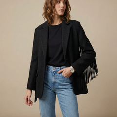 Autumn Bomber Coat – Stylish Woolen Blazer with Tassels