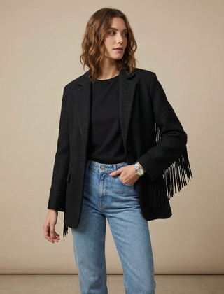 Autumn Bomber Coat – Stylish Woolen Blazer with Tassels