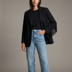 Autumn Bomber Coat – Stylish Woolen Blazer with Tassels