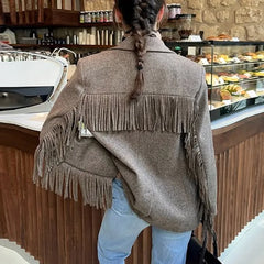 Autumn Bomber Coat – Stylish Woolen Blazer with Tassels