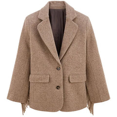 Autumn Bomber Coat – Stylish Woolen Blazer with Tassels