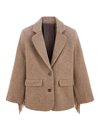 Autumn Bomber Coat – Stylish Woolen Blazer with Tassels
