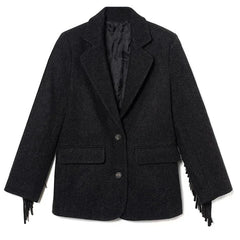 Autumn Bomber Coat – Stylish Woolen Blazer with Tassels