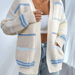 Oversized Knit Cardigan - Cosy Long Sleeve Open Front Sweater
