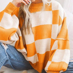Women's Checkerboard Knitted Sweater