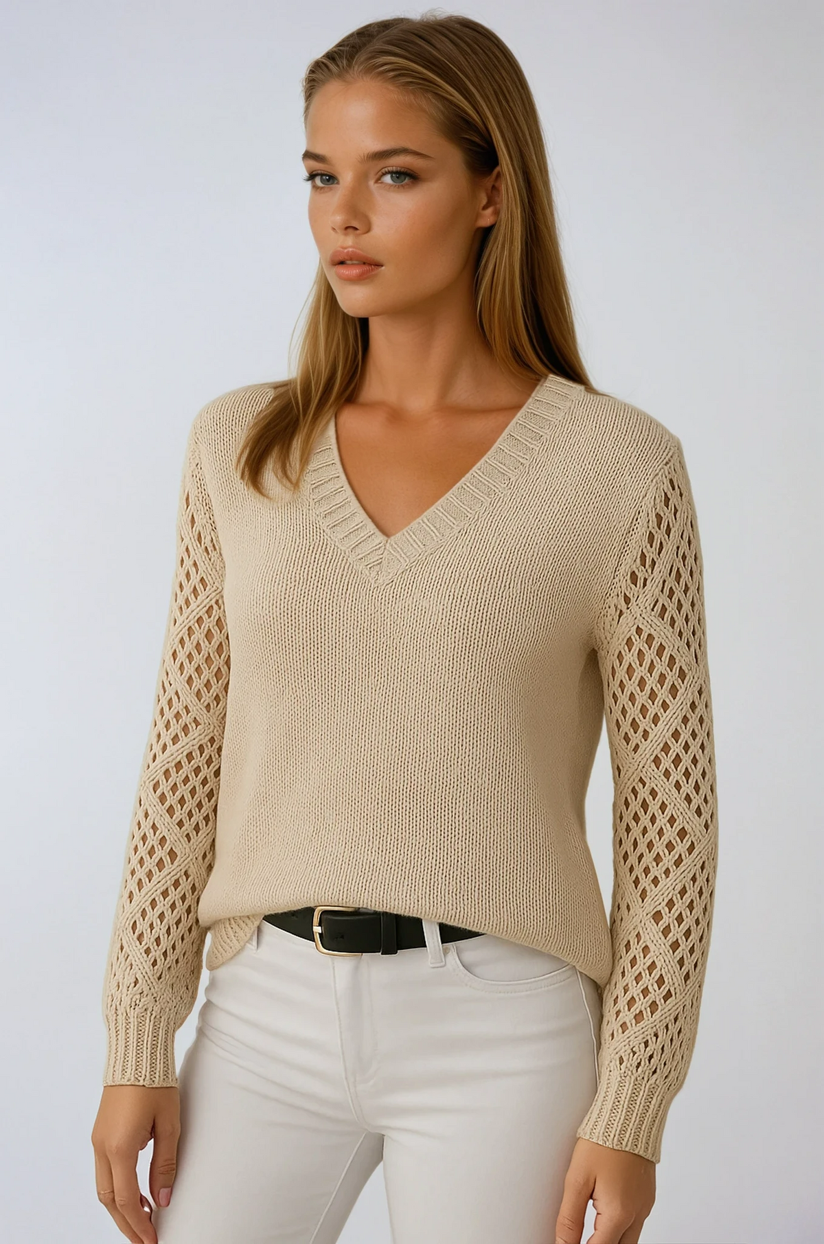 Crochet Sleeve Knit Sweater