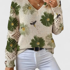Floral Print Lightweight Knit Pullover Sweater