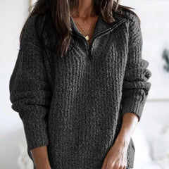 Ribbed Zip-Up Sweater for Women — Cozy Fit Knit