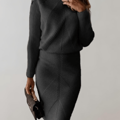 Two-Piece Knit Set With Turtleneck Sweater And Slim Skirt