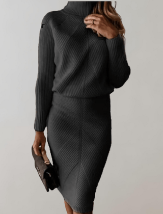 Two-Piece Knit Set With Turtleneck Sweater And Slim Skirt