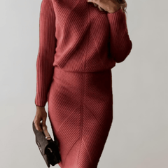 Two-Piece Knit Set With Turtleneck Sweater And Slim Skirt