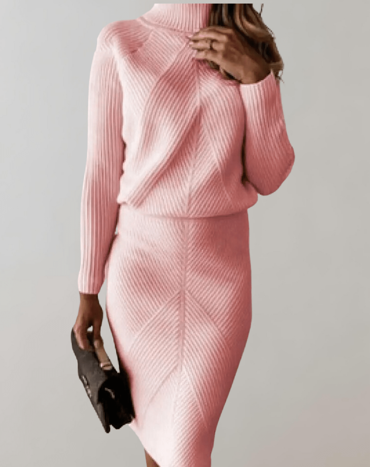 Two-Piece Knit Set With Turtleneck Sweater And Slim Skirt