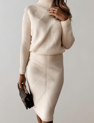 Two-Piece Knit Set With Turtleneck Sweater And Slim Skirt