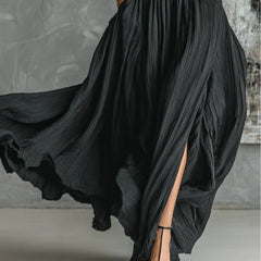 Women's Black Turtleneck Top and Pleated Midi Skirt Two-Piece Set