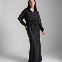 Women's Long Sleeve Tie-Front Shirt and Skirt Two-Piece Set