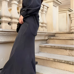 Women's Long Sleeve Tie-Front Shirt and Skirt Two-Piece Set