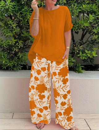 Women's Plus Size Long Sleeve Top and Trouser Two-Piece Set