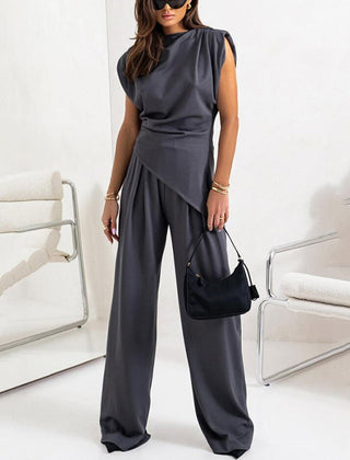 Women's Refined Knit Top and Wide Trouser Two-Piece Set