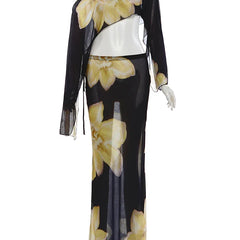 Printed One Shoulder Two Piece Set with Flowy Sleeve Detail