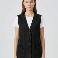 Women’s Minimalist Denim Vest with Sleeveless Design and Relaxed Fit