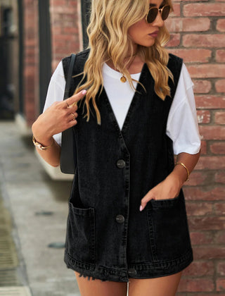 Women’s Minimalist Denim Vest with Sleeveless Design and Relaxed Fit