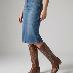 Women's Knee-High Cowboy Boots with Embroidered Design