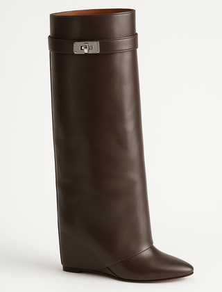Women's Shark Lock Knee-High Faux Leather Boots