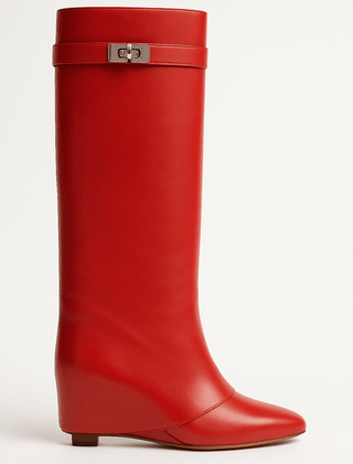 Women's Shark Lock Knee-High Faux Leather Boots