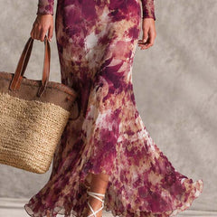 Rose Pink Floral Off-Shoulder Chiffon Maxi Dress
