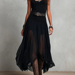 Black Sleeveless Tank Top With Tulle Skirt Maxi Dress (with belt)