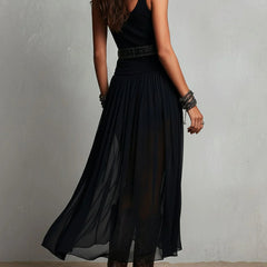 Black Sleeveless Tank Top With Tulle Skirt Maxi Dress (with belt)