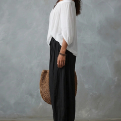 White Off-the-shoulder Top And Loose-fitting Lantern Pants Set