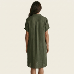 Nidalie | Cotton-Linen Midi Shirt Dress with Rolled Cuffs