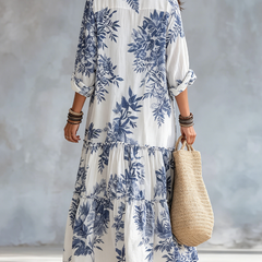 Bohemian Blue Floral Button-down Maxi Dress