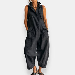 RYKER | Sleeveless Cargo Jumpsuit with Collar and Flap Pockets