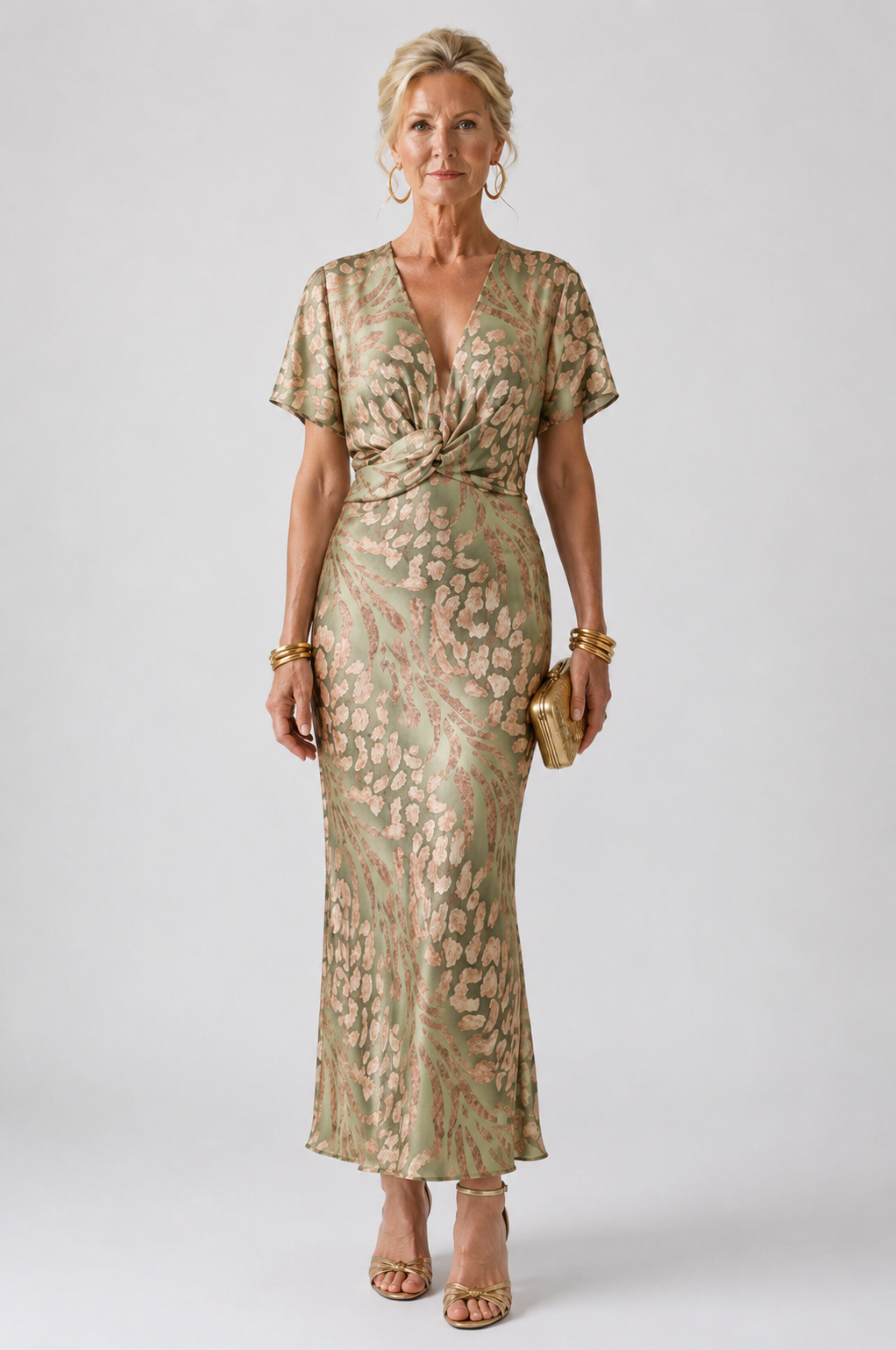 Olivia New York™ | Abstract Print V Neck Twist Waist Midi Dress