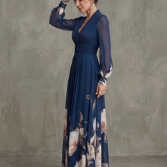 Ziva | Pleated Sheer Sleeves Maxi Dress