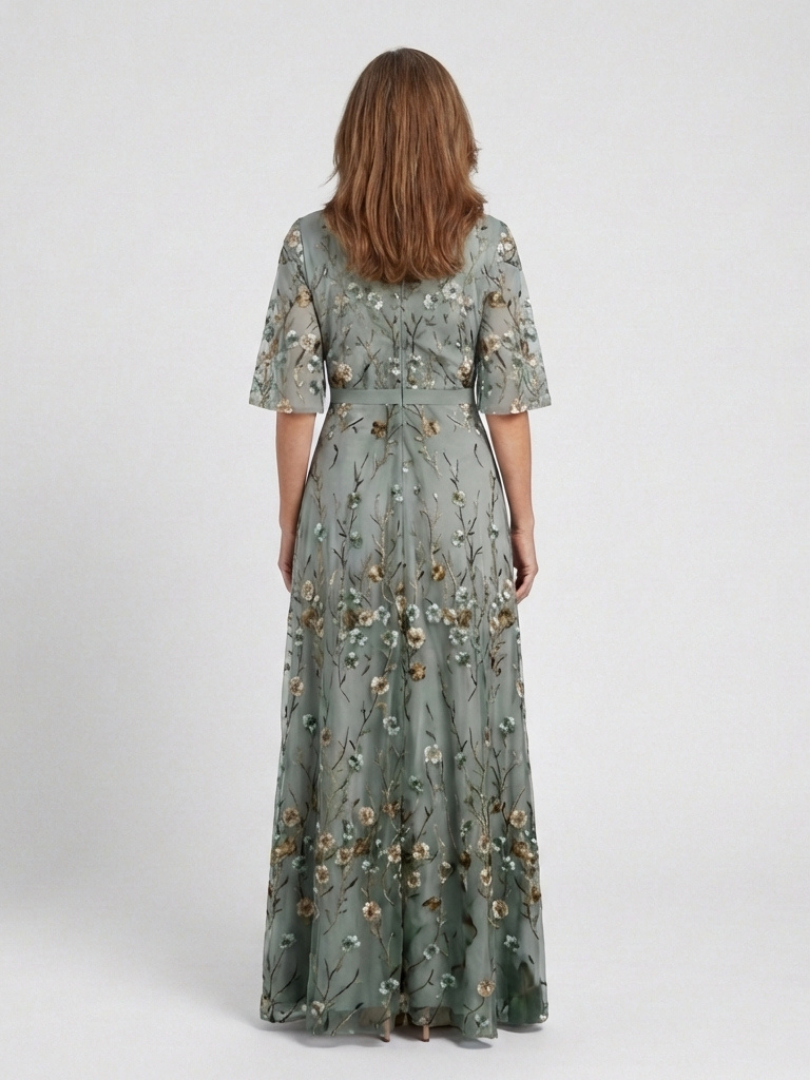 Olivia New York™ | Floral V Neck Short Sleeve Maxi Dress