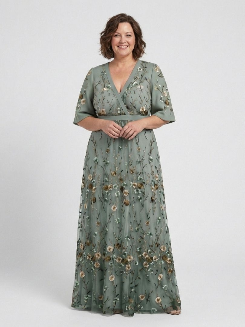 Olivia New York™ | Floral V Neck Short Sleeve Maxi Dress