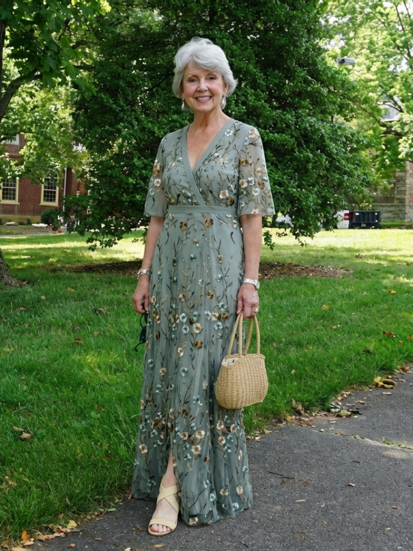 Olivia New York™ | Floral V Neck Short Sleeve Maxi Dress