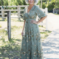 Olivia New York™ | Floral V Neck Short Sleeve Maxi Dress
