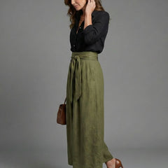 Vera | Two Piece Set Black Blouse Olive Green Midi Skirt