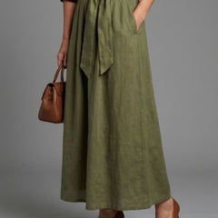 Vera | Two Piece Set Black Blouse Olive Green Midi Skirt